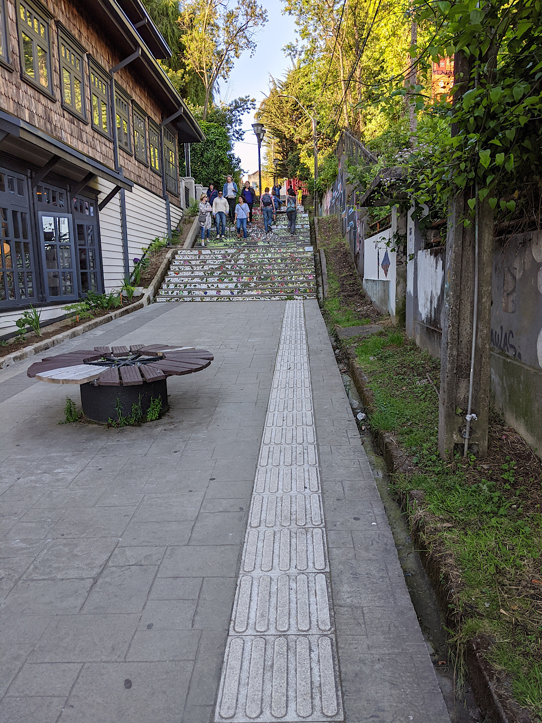 Pedestrian stairs to the hostel.