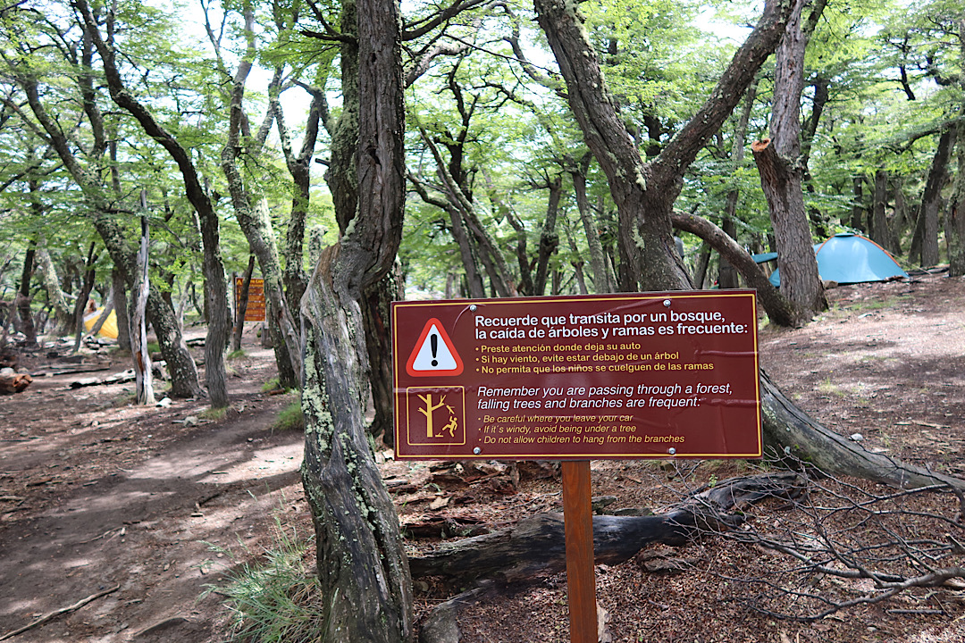 The campground on a foot-only trail obviously reused signs for other areas (not a lot of cars to worry about placing).