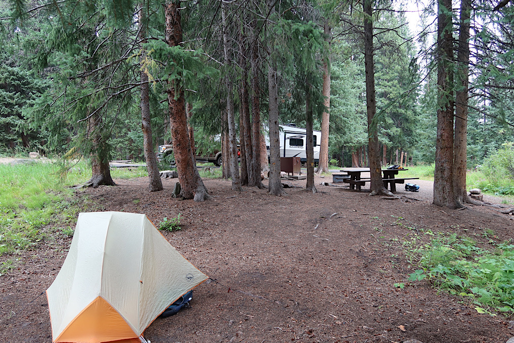 My campsite. I had a lot less trouble getting my vehicle into the site than the people who came through with the pickup and giant camper trailer.