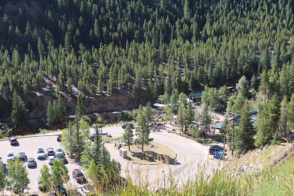 Way down to the parking lot of the tourist train.