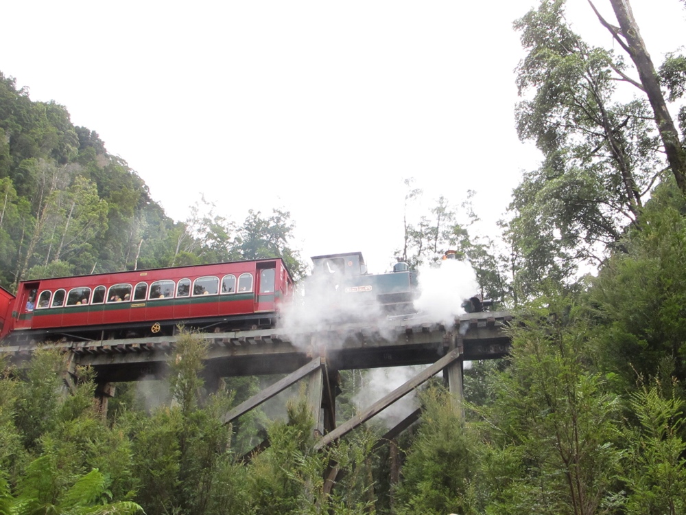 At our turning around point we got to watch the all day train from Strahan go over this bridge.